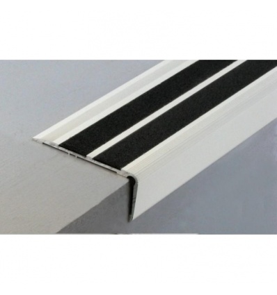 Nez de marche en aluminium pour usage tertiaire intérieur modèle 6T à 2 bandes - pose en applique avec adhésifs