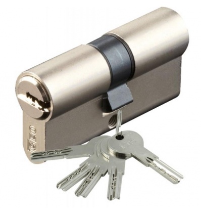 Cylindre type ISR6 sur numéro suivi AGL 697 laiton nickelé 3 clés 35 x 40 mm