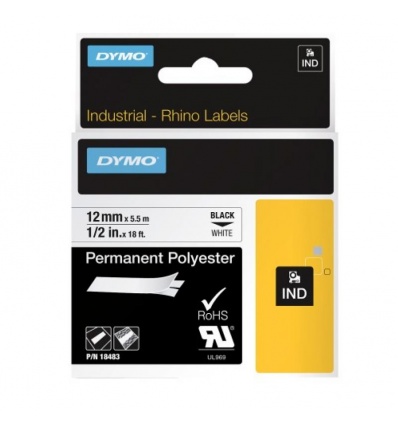 Ruban polyester pour Rhino 4200 et 5200 étiquette blanche écriture noire 19mmx5,5m