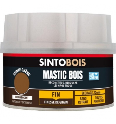 Mastic polyester SINTOBOIS grain fin pour un travail de précision coloris chêne clair pot de 570g + 30g de durcisseur