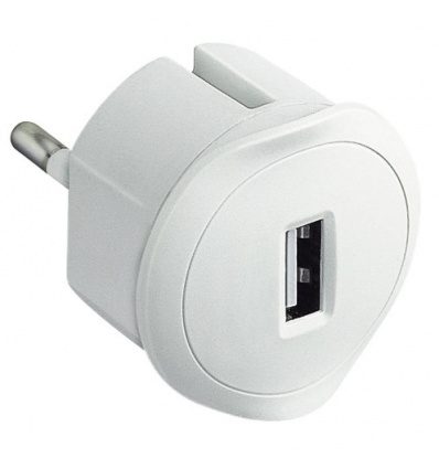 Chargeur USB simple 1,5 A max. fiche 2P 10 A blanc