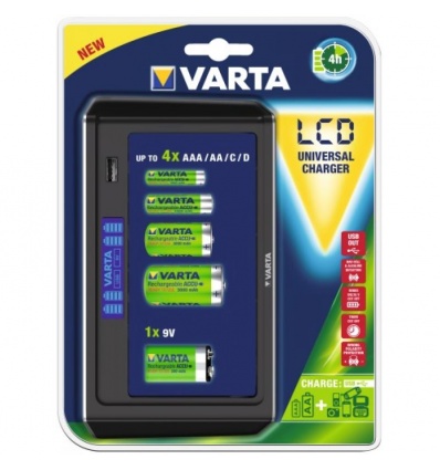 Chargeur uni LCD AAA/AA/C/D/9V USB Varta