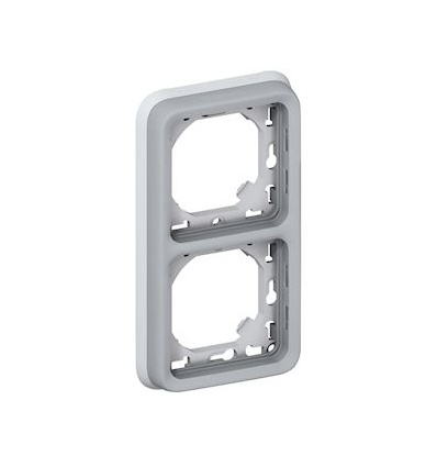 Support plaque étanche 2 postes verticaux Plexo composable IP55 gris
