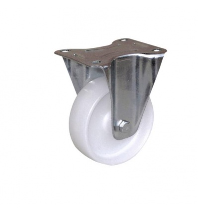 Roulette fixe sur platine polypropylène blanc charges moyennes Port Roll, diamètre 125 mm, charge 125 kg