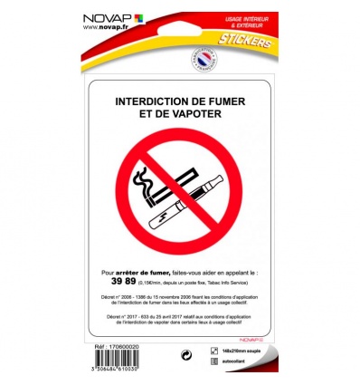 Panneau d'interdiction de fumer et de vapoter adhésif 148 x 210 mm