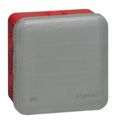 Boîte carrée 80x80x45 étanche Plexo gris/rouge embout (7) IP55/IK07 960°C