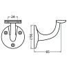 Support de rampe en aluminium sur platine ronde à visser type 3500 - Déport PMR 75 mm - plat - anodisé argent