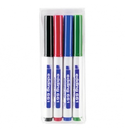Pochette de 4 marqueurs e661 pour tableaux blancs, effaçable à sec, coloris noir, rouge, bleu, vert