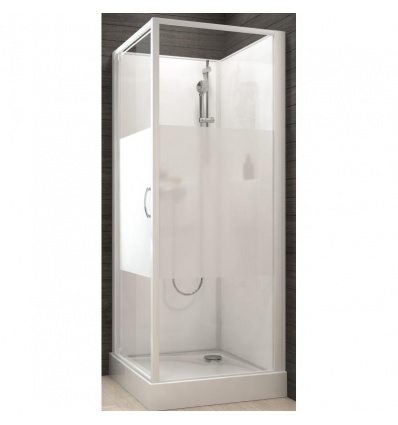 Cabine de douche carrée à porte pivotante Izibox 2 avec parois en vitrage sérigraphié 90 x 90 cm