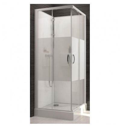 Cabine de douche carrée à portes coulissantes Izibox 2 avec parois en vitrage sérigraphié 90 x 90 cm