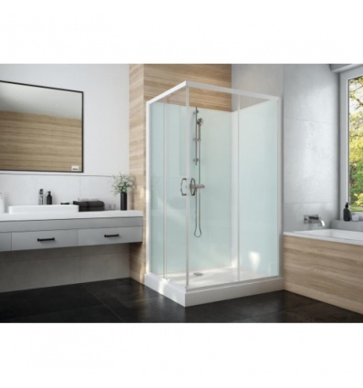 Cabine de douche carrée à portes coulissantes Iziglass 2 à parois transparentes et fond verre 80 x 80 cm
