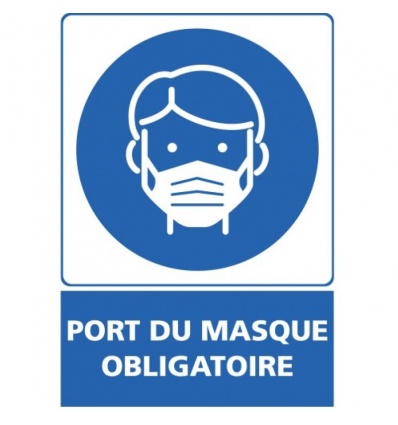 Adhésif pour mur Port du masque obligatoire 15x21 cm bleu sur fond blanc