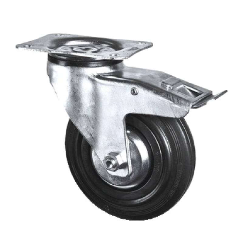 Roulette pivotante à frein sur platine charge 70kg roue caoutchouc diamètre  80mm avec moyeu lisse - Le Temps des Travaux