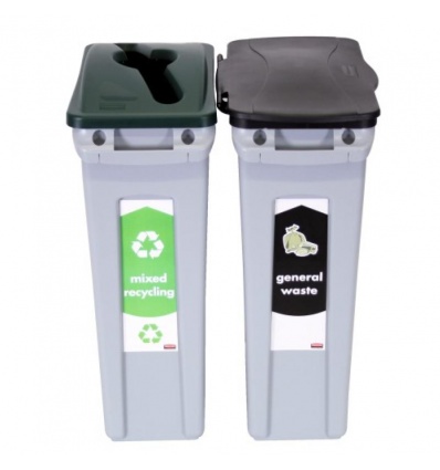 Kit de tri sélectif 2 flux Slim Jim Décharge non recyclables NOIR Déchets recyclables mélangés VERT