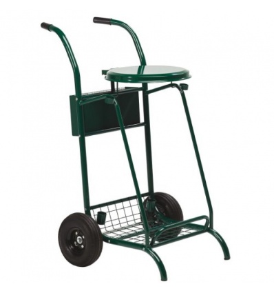 Chariot de voirie avec couvercle Mobisac pour sacs 110l roues gonflables avec emplacements accessoires vert mousse