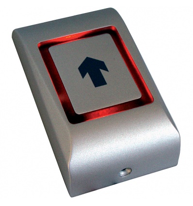 Bouton tactile en applique couleur gris avec signal sonore buzzer et éclairage rouge au repos et vert lors de louverture de porte 1 contact NONF Alimentation 12 VCC Dimensions L 51 x H 92 x P 25 mm