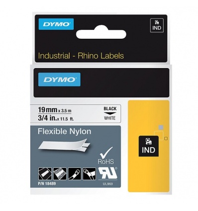 Ruban continu étiquettes nylon flexible autoadhésives pour Rhino 6000 largeur 24mm longueur 35m noir sur fond blanc