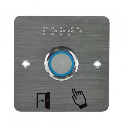 Bouton poussoir inox Ø 25 mm bleuvertbuzzer 1224V ACDC contact NONC plaque inox braille porte picto