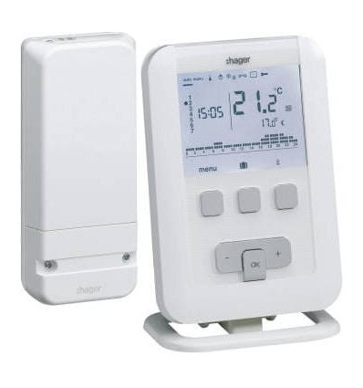 Kit thermostat ambiance programmable digital radio chauffe eau chaude 7j avec récepteur mural à piles Hager EK560