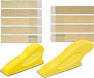 Lot de 70 feuilles de papier abrasif avec bloc de ponçage manuel - 80/120/180/240/320/400/600-27 × 90 mm - Bloc de ponçage auto-agrippant et sec pour bois, métal, verre, bricolage