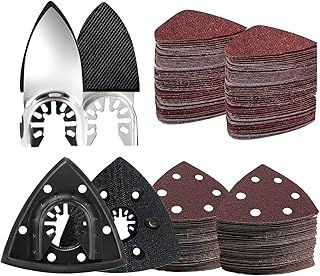 LEILUO Kit de 127 patins de ponçage multi-outils avec patins de ponçage triangulaires et bout des doigts, 120 feuilles abrasives, 3 adaptateurs, accessoires de ponçage universels pour bois, métal